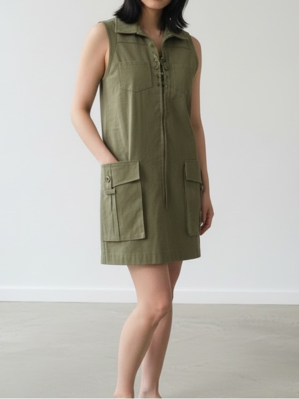 Rebecca Minkoff Dusty Olive Green Lace-Up Utility Dress